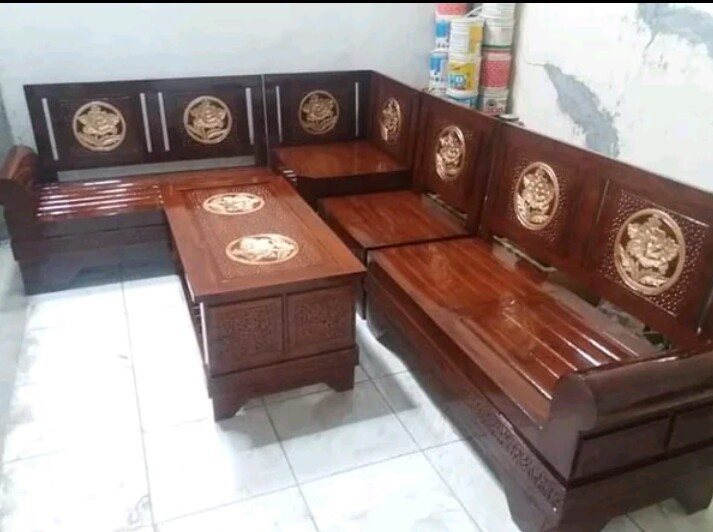 Kursi Meja tamu sudut latter L kayu jati ukiran jepara - 09
